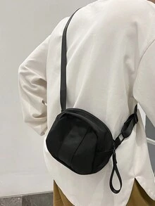休闲纯色男女通用便携式单肩斜挎包，适合运动、购物和旅行。斜挎包工作周末露营夏季健身房度假假期随身携带尼龙休闲黑色个性化礼物男士男朋友爸爸丈夫 - 黑色 - 查看 2