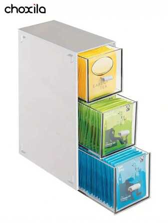 choxila 1pc Tea Bag Compartment Storage Box, Coffee Capsule Storage Box,Multi Compartment Plastic Storage Box, Multifunctional Household Drawer Dustproof Box Back To School