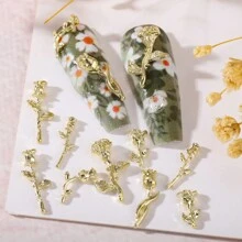 60Pcs Alloy Tulip Nail Art Decoration, Japanese-Style Ins Rose Shaped Metal Rhinestone, Valentine Day Golden Minimalist Flower Decoration Set Y2K Style Nail Metal Rhinestone, Suitable For Ladies And Girls Diy Nail Art Decoration Nail Charms Nail Supplies Nail Gems Nails - Gold - View 2