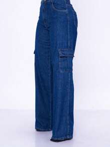 Women Jeans - 深色水洗藍 - 查看 2