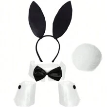 5Pcs Cute Adults Rabbit Ear Headband Prop Plush Hairband Dress Costume Bunny Ear Hairband Party Decoration Cosplay Set Halloween