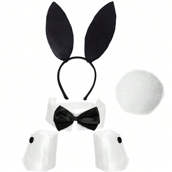 5Pcs Cute Adults Rabbit Ear Headband Prop Plush Hairband Dress Costume Bunny Ear Hairband Party Decoration Cosplay Set