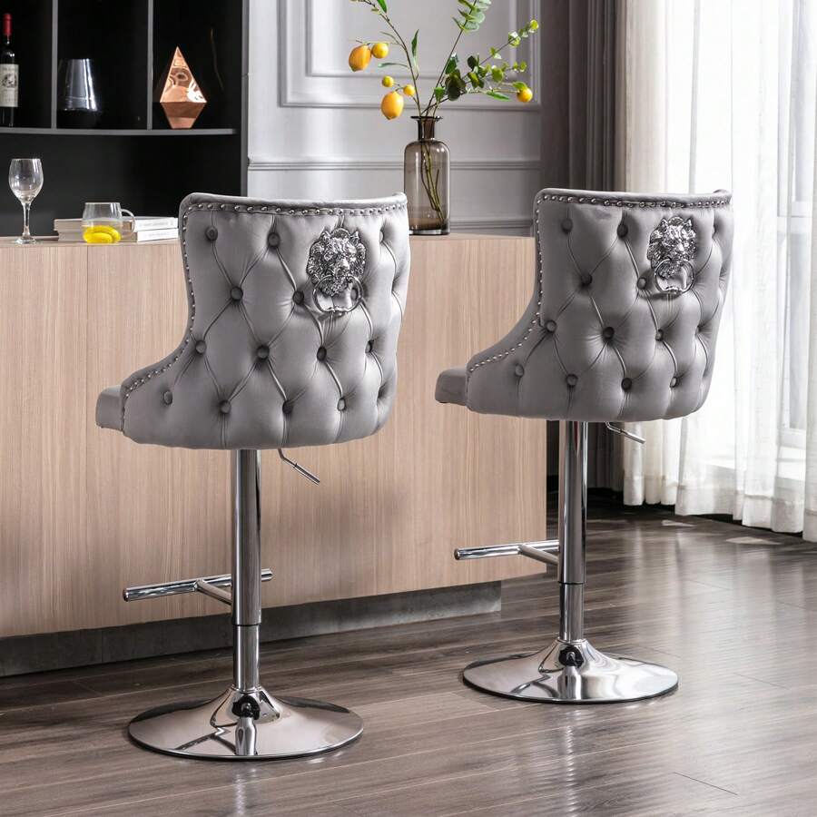 WAHSON OFFICE CHAIRS 2PCS Wahson Velvet Bar Stool, Bar Chair With Backrest Velvet Bar Chair With Footrest, High Bar Chair For Bar/Kitchen Island
