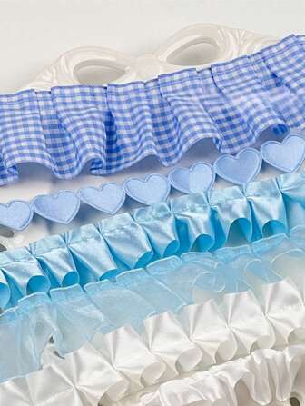 6入組新鮮格紋蕾絲緞帶，適用於DIY工藝