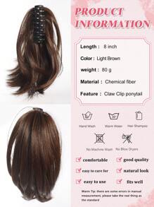 Synthetic Claw Clip Ponytail Extension 8-Inch Light Brown Short Curly Ponytail Hair Piece For Women's Daily Use