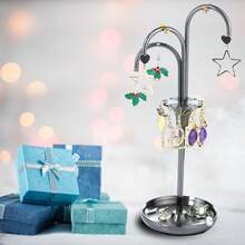 1入組/個噴泉珠寶架耳環收納盤，家用耳環掛墊展示架 - 銀色 - 查看 8