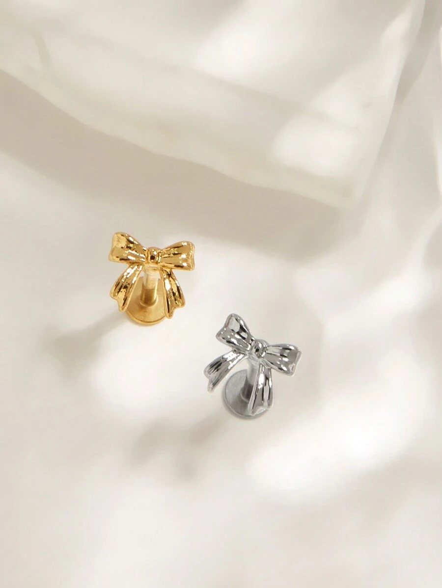 1 件时尚简约钛钢蝴蝶结耳钉，适合女士，日常佩戴情人节、妈妈、母亲、母亲节、礼物 - 蝴蝶結 - 查看 1