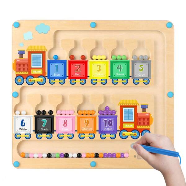Magnetic Color And Number Maze, Montessori Toys For 2-5 Years Old Boys, Wooden Magnet Balls Puzzles, Toddler Busy Board, Preschool Learning Activities, Christmas & Birthday Gift For Kids
