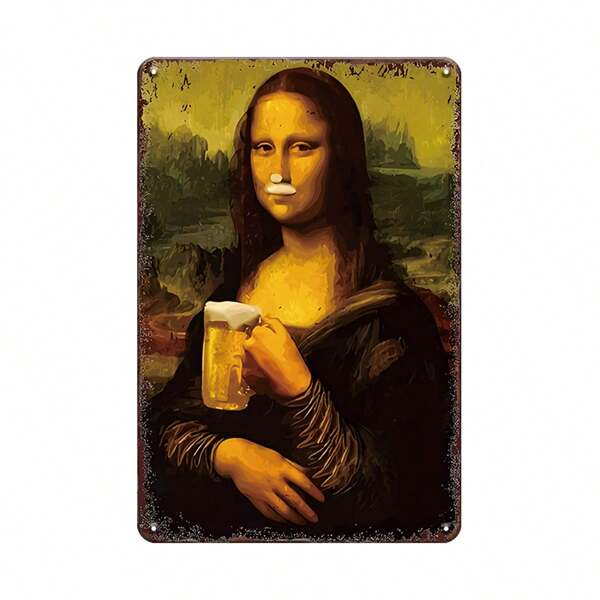 1 Pc Vintage Metal Tin Sign, Funny Beer Mona Metal Sign, Iron Painting, Wall Art Decoration, Vintage Restaurant Cafe Bar Living Room Wall Decor Plaque 8*12 Inch Best Gifts Birthday Graduation