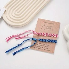 2pcs Color-block Braided Bracelet, Best Friends Gift