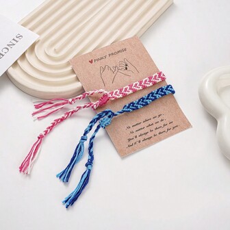 2pcs Color-block Braided Bracelet, Best Friends Gift