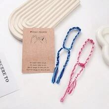 2pcs Color-block Braided Bracelet, Best Friends Gift