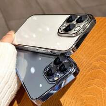 1pc Electroplated Edge TPU Phone Case With Camera Lens Protector, Shockproof Protective Cover Compatible With Apple 15 Pro Max, 14, 13, 12, 11, Full Body Waterproof Anti-Fall Scratch Resistant