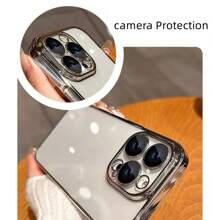 1pc Electroplated Edge TPU Phone Case With Camera Lens Protector, Shockproof Protective Cover Compatible With Apple 15 Pro Max, 14, 13, 12, 11, Full Body Waterproof Anti-Fall Scratch Resistant