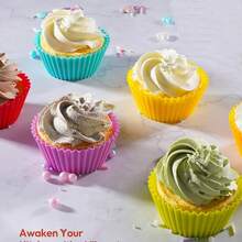 30 件硅胶蛋糕模具套装，包括圆形松饼/蛋糕烘焙模具、创意可爱动物和水果叉、可重复使用的蛋糕装饰工具 - 30件套裝(顏色隨機) - 查看 6