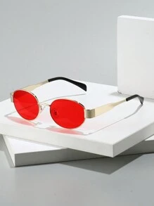 1 pieza Gafas de diseñador de moda con marco de metal ovalado retro para mujeres, accesorio elegante adecuado para usar todo el año, que se puede combinar fácilmente con cualquier atuendo para vacaciones de verano en la playa, al aire libre, viajes, estilo colegial para volver a la escuela - Multicolor - Ver 9