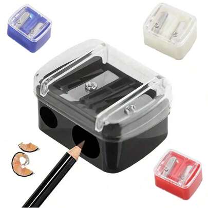 1/2/5/10PCS Double Holes Sharpener, Stainless Steel Blades, Plastic Protective Cover, Waste Catcher And Cleaning Tool,Manual Pencil Sharpener,Back-To-School Season Back To School