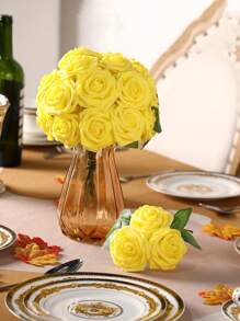 25 piezas de rosas artificiales rojas con tallos, ramo de bodas de rosas falsas, rosas de espuma con un tacto real, tallos de flores artificiales para hacer ramos de novia, decoración de bodas de bricolaje de fiesta en casa, regalo del día de la madre