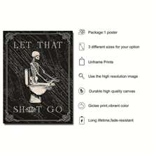 1 Piece Of Canvas Poster Interesting Skull, Canvas Print Bathroom Decoration, Retro Skull Poster, Home Decoration, Home Decoration Canvas Art Painting, Pattern Wall Art Decoration, Wall Decoration, Waterproof Painting, Printed Artwork Gifts Birthday Graduation Halloween Decor Fall Decor