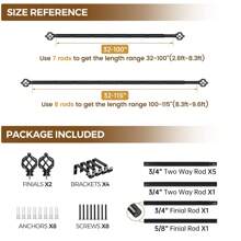 1pc Long Curtain Rods For Windows, Splicing Adjustable Curtain Rod, Single Drapery Rod With Twisted Cage Finial, Bronze/Silver/Black/Gold - Black - View 7