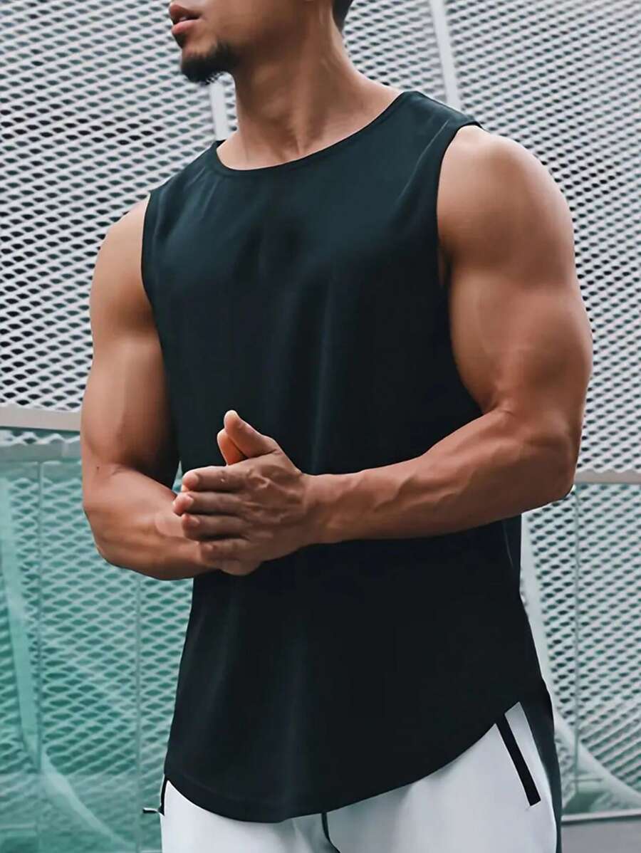 男友风男士春夏休闲透气舒适吸湿速干运动背心压缩衣黑色