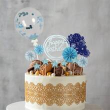 Bộ trang trí bánh sinh nhật 13 chiếc, trang trí bánh màu xanh lam Happy Birthday Cake Topper, quạt giấy hình ngôi sao trang trí bánh cho trang trí bánh tiệc sinh nhật (màu xanh), giấy lấp lánh màu xanh lam chúc mừng sinh nhật cho trang trí bánh tiệc sinh nhật - Màu xanh lam - Xem 2