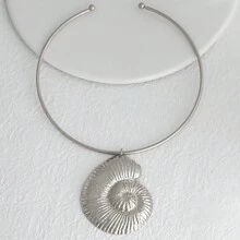 1pc Exaggerated Unique Spiral Metallic Necklace, Perfect For Beach Vacation And Party