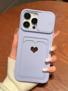 Apple Push-Pull Electroplating Heart Shaped Frame Card Holder Phone Case Compatible With IPhone Waterproof Shockproof Anti-Fall Scratch Resistant - Purple - View 2