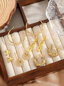 1 paire de boucles d'oreilles créoles en acier inoxydable plaquées or 18 carats avec cubic zirconia cubiques en forme de U pour femmes. Style français à la mode Ins, convient pour la fête, le rendez-vous, le bureau, cadeau de la fête des mères