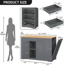 53 Inch Rolling Kitchen Island Cart With Trash Can Storage Cabinet ,Mobile Utility Trolley Table Cabinet For 13 Gallon Garbage Bin 2 Drawers,White Oak - 灰色 - 查看 3