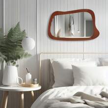 Asymmetrical Mirror,Art Deco Abstract Mirror,Accent Mirrors For Wall Decor,Rustic Wood Wall Mirror For Bathroom,Irregular Design Decorative Wood Framed Mirror ,36"X 24"