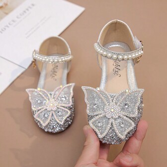 Girls Sandals 2024 Summer New Princess Shoes Bowknot Crystal Shoes