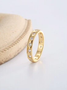 Charm-In Golden Triangle Carved Pattern Inlaid Cubic Zirconia Ring, Mother Day Gift For Girls/Women - Golden Triangle Engraving - View 2