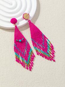 1 Par de Brincos Tassel de Contas de Arroz Trançados à Mão em Estilo Boho