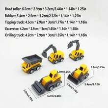 Mini Construction Team/Roller/Excavator/Dumper/Drilling Rig/Bulldozer Set, Random 5pcs, For Festival Birthday Party Gift - Yellow - View 3