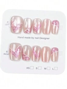 10pcs Transparent Press On Nails With Cat Eye Effect, No Traces, No Grinding, No Crease, For DIY Nail Art