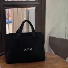2023 Korean Large Capacity Simple And Versatile Canvas Bag, Solid Color Alphabet Handbag, Shopping Bag, Lunch Bag