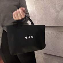 2023 Korean Large Capacity Simple And Versatile Canvas Bag, Solid Color Alphabet Handbag, Shopping Bag, Lunch Bag