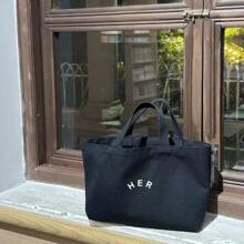 2023 Korean Large Capacity Simple And Versatile Canvas Bag, Solid Color Alphabet Handbag, Shopping Bag, Lunch Bag