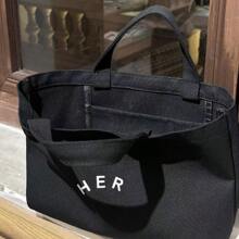 2023 Korean Large Capacity Simple And Versatile Canvas Bag, Solid Color Alphabet Handbag, Shopping Bag, Lunch Bag
