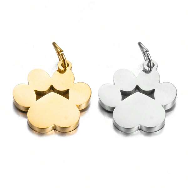5pcs/Lot Stainless Steel Mirror Polished Cute Paw Print Charms Pendant For Jewelry Making Supplies DIY Earrings Bracelet Necklace Accessories