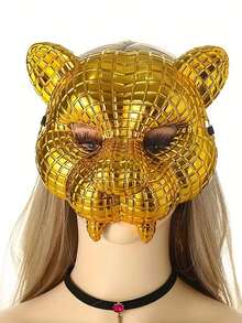 1 Piece Of Golden Leopard Head Mask - Perfect For Halloween, Carnival, And Role-Playing Party Masks - Gold - View 3
