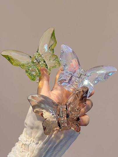 3 pièces Pince à cheveux en plastique léger en forme de grand papillon vert/blanc/marron, style Y2K fée mignon. Accessoire de mode polyvalent, élégant et épuré, convenant pour la vie quotidienne, les sorties, les fêtes, les déplacements, les vacances, la coiffure, le lavage du visage, le maquillage, assortir les vêtements aux accessoires, la décoration de coiffure. Pince à cheveux, barrette, pince à cheveux