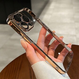 1pc Electroplated Edge TPU Phone Case With Camera Lens Protector, Shockproof Protective Cover Compatible With Apple 15 Pro Max, 14, 13, 12, 11, Full Body Waterproof Anti-Fall Scratch Resistant