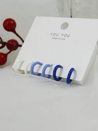 6 件/春夏彩色 C 形耳环套装，适合女孩心形 Ins 风格甜美小众设计耳环