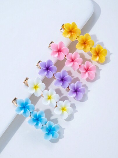 5pcs Women Multicolored Resin Flower & Metal Fashion Hair Clips Suitable For Daily Use Valentine's Day Claw Clips Hair Claws Hair Barrettes, School Stuff, Vacation Outfits Woman