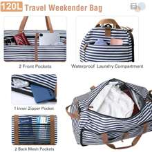 LEKE Travel Duffel Bag Bag For Women 100L Large Duffel Bag Foldable Weekender Bag With Shoes Compartment(C.Stripe) - Black and White - View 2