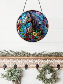 1pc Animal Series Acrylic Decoration Hanging Ornament. Round Shaped Door/Wall Hanger With Koala, Lion, Horse, Leopard Pattern, Etc.,Home Decor ,Room Decor,Wall Decor Gifts Birthday Graduation