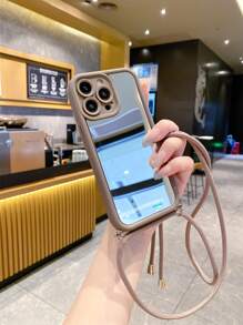 1 pieza Funda de teléfono con diseño de espejo perforado y correa de cuerda compatible con iPhone 17/ 17 Pro/ 17 Pro Max/ Air, Galaxy S25 Ultra/S24 Ultra/S23 Ultra/S25 FE/S25 Edge, A07/A17, Infinix, Redmi