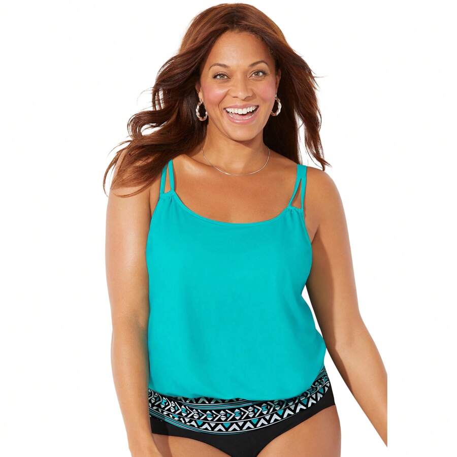 Swimsuits For All Women's Loop Strap Blouson Tankini Top - HAPPY TURKEY - View 1